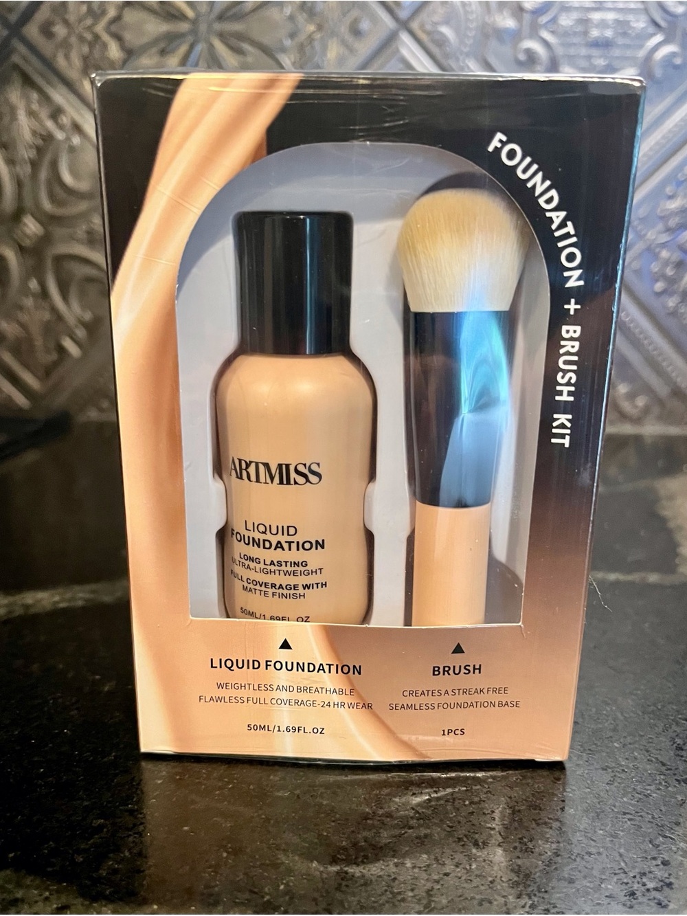 ArtMiss Liquid Foundation + Brush Kit — Warm Beige